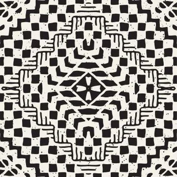 Hand drawn painted seamless pattern. Vector tribal design background. Ethni.. Stock Illustration