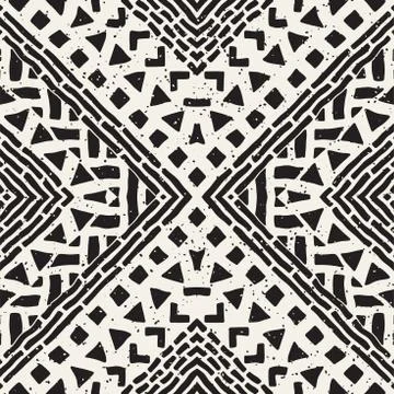 Hand drawn painted seamless pattern. Vector tribal design background. Ethni.. Stock Illustration