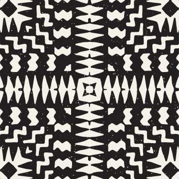 Hand drawn painted seamless pattern. Vector tribal design background. Ethni.. Stock Illustration
