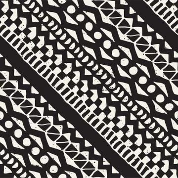 Hand drawn painted seamless pattern. Vector tribal design background. Ethni.. Stock Illustration