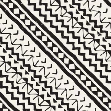 Hand drawn painted seamless pattern. Vector tribal design background. Ethni.. Stock Illustration