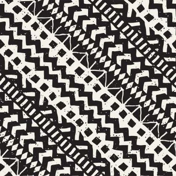 Hand drawn painted seamless pattern. Vector tribal design background. Ethni.. Stock Illustration