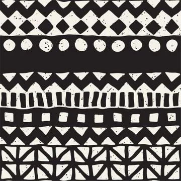 Hand drawn painted seamless pattern. Vector tribal design background. Ethni.. Illustrazione stock