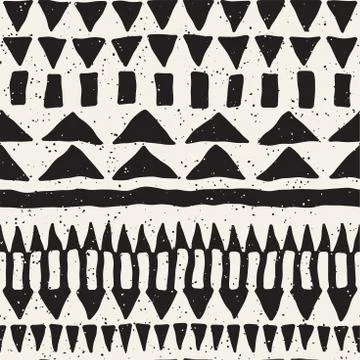 Hand drawn painted seamless pattern. Vector tribal design background. Ethni.. Stock Illustration