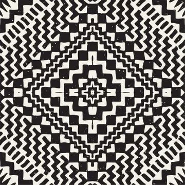 Hand drawn painted seamless pattern. Vector tribal design background. Ethni.. Stock Illustration