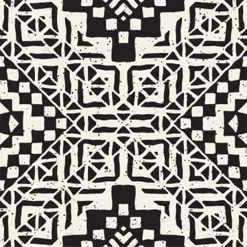 Hand drawn painted seamless pattern. Vector tribal design background. Ethni.. Stock Illustration