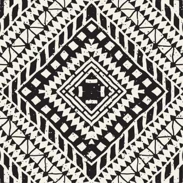 Hand drawn painted seamless pattern. Vector tribal design background. Ethni.. Stock Illustration