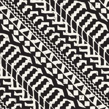 Hand drawn painted seamless pattern. Vector tribal design background. Ethni.. Stock Illustration