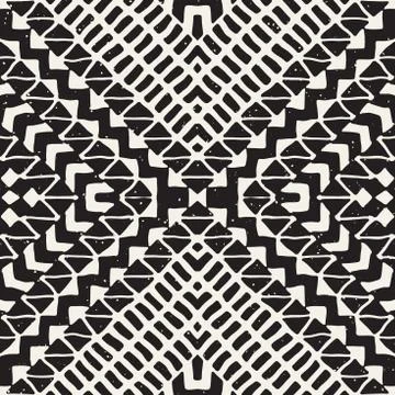 Hand drawn painted seamless pattern. Vector tribal design background. Ethni.. Stock Illustration