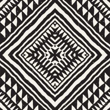 Hand drawn painted seamless pattern. Vector tribal design background. Ethni.. Stock Illustration