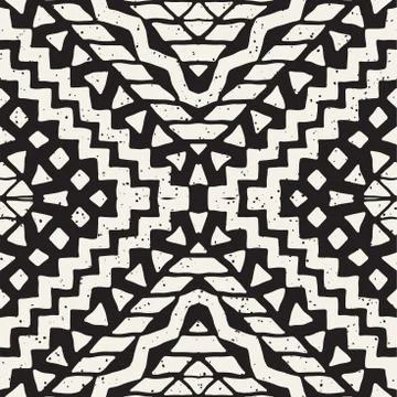 Hand drawn painted seamless pattern. Vector tribal design background. Ethni.. Stock Illustration