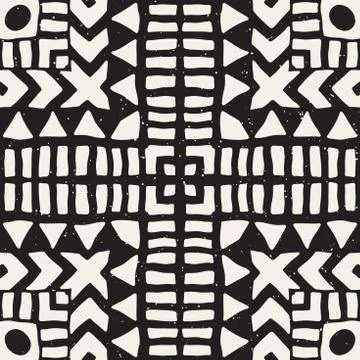 Hand drawn painted seamless pattern. Vector tribal design background. Ethni.. Illustrazione stock