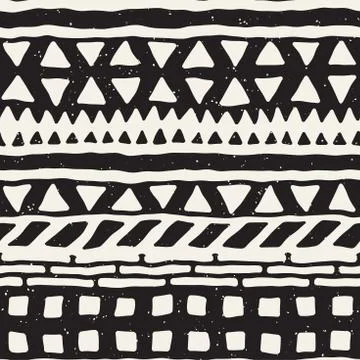 Hand drawn painted seamless pattern. Vector tribal design background. Ethni.. Stock Illustration