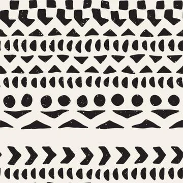 Hand drawn painted seamless pattern. Vector tribal design background. Ethni.. Stock Illustration