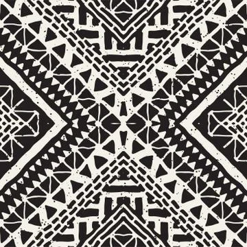 Hand drawn painted seamless pattern. Vector tribal design background. Ethni.. Illustrazione stock