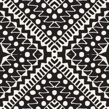 Hand drawn painted seamless pattern. Vector tribal design background. Ethni.. Stock Illustration