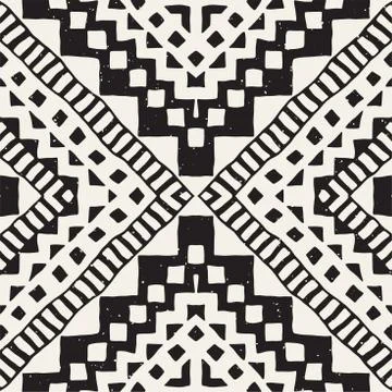 Hand drawn painted seamless pattern. Vector tribal design background. Ethni.. Stock Illustration