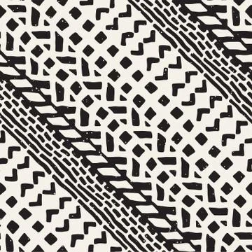 Hand drawn painted seamless pattern. Vector tribal design background. Ethni.. Illustrazione stock
