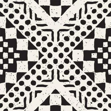 Hand drawn painted seamless pattern. Vector tribal design background. Ethni.. Illustrazione stock