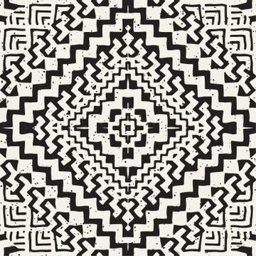 Hand drawn painted seamless pattern. Vector tribal design background. Ethni.. Illustrazione stock