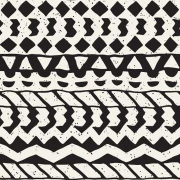Hand drawn painted seamless pattern. Vector tribal design background. Ethni.. Stock Illustration