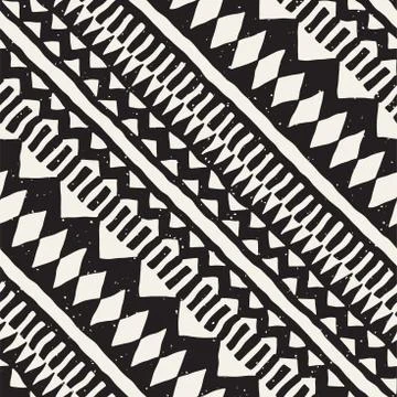 Hand drawn painted seamless pattern. Vector tribal design background. Ethni.. Illustrazione stock