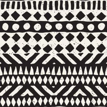 Hand drawn painted seamless pattern. Vector tribal design background. Ethnic  Stock Illustration