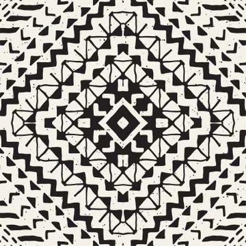 Hand drawn painted seamless pattern. Vector tribal design background. Ethnic  Stock Illustration