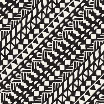 Hand drawn painted seamless pattern. Vector tribal design background. Ethnic  Stock Illustration