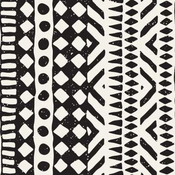 Hand drawn painted seamless pattern. Vector tribal design background. Ethnic  Stock Illustration