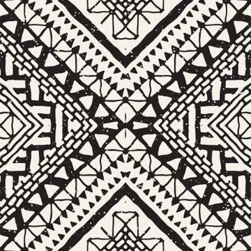 Hand drawn painted seamless pattern. Vector tribal design background. Ethnic  Illustrazione stock