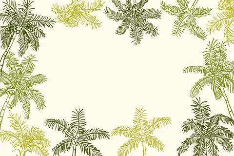 Hand drawn palm tree border illustration on a cream background. 스톡 일러스트