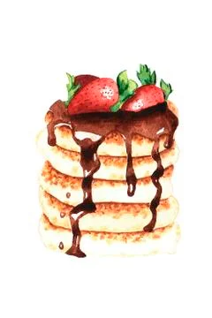 Hand drawn pancake with strawberries. Stock Illustration