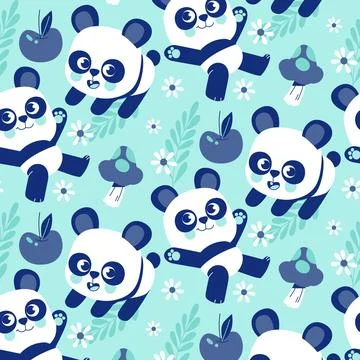 Hand drawn panda pattern  design Stock Illustration