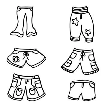 Hand drawn pants in different designs on a white background Stock Illustration