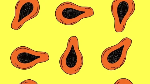 Hand drawn papaya fruit rotating Stock Footage 147049010