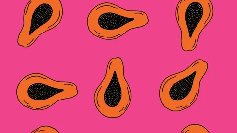 Hand drawn papaya fruit rotating Stock Footage 147049017