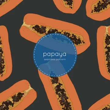 Hand Drawn Papaya Vector Seamless Pattern Stock Illustration
