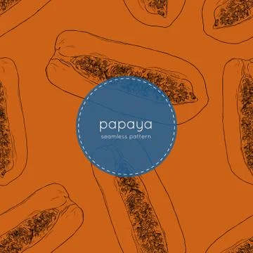 Hand Drawn Papaya Vector Seamless Pattern Stock Illustration