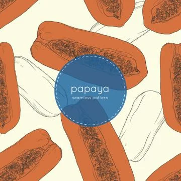 Hand Drawn Papaya Vector Seamless Pattern Stock Illustration