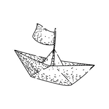 Hand drawn paper boat representing journey imagination Stock Illustration
