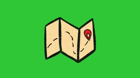 Hand-Drawn Paper Map Travel Animation on Green Screen | 2D Vector Navigation Stock Footage 332614971