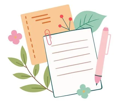 Hand drawn paper sheets of notebook plants and flowers. Stock Illustration