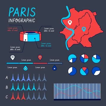 Hand drawn paris map information Stock Illustration