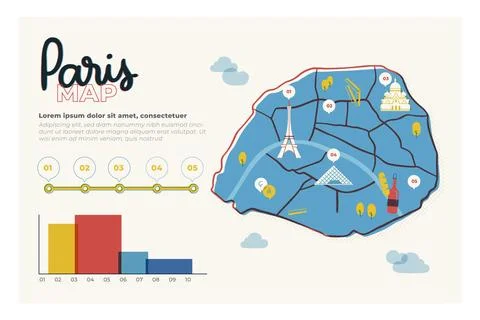 Hand drawn paris map template Illustrazione stock
