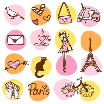 Hand drawn Paris theme Seamless pattern, Drawing, Cute design 스톡 일러스트