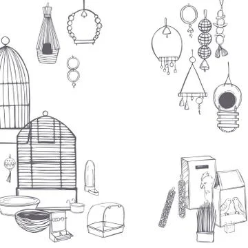 Hand drawn parrots stuff set Illustrazione stock