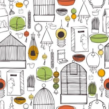 Hand drawn parrots stuff set. Vector pattern. Stockillustratie