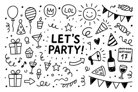Hand Drawn Party Doodle Elements Set Stock Illustration