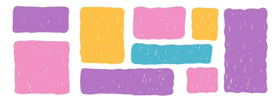 Hand-drawn pastel rectangles. Crayon frames with organic wavy edges. Colorful Stock Illustration
